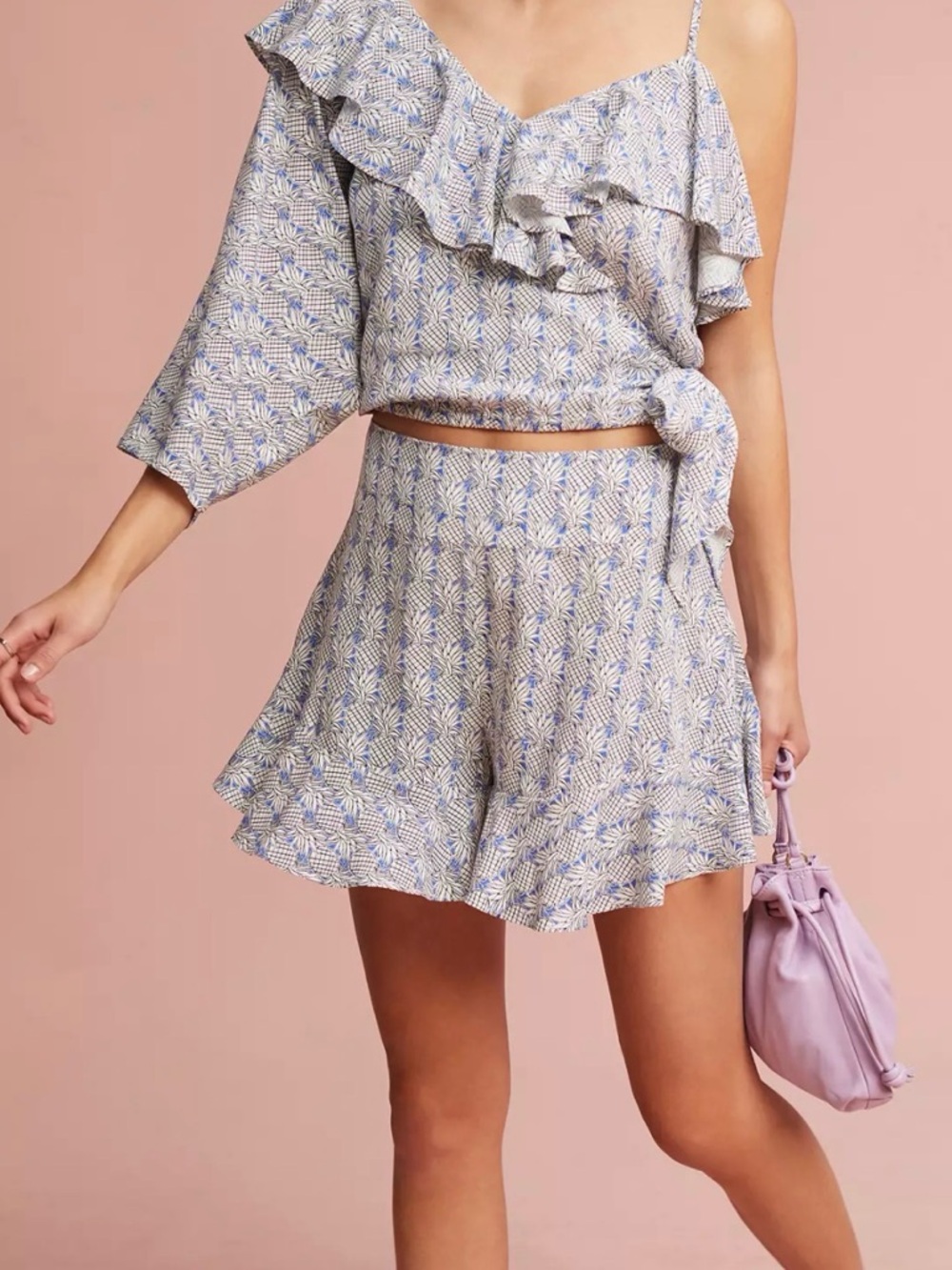 Maeve Blue & White Pineapple Print Tie-Front Top Blouse Size Small